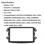 Central Multimídia 2 Din Mp5 Duster Oroch Câmera Moldura Tela PT