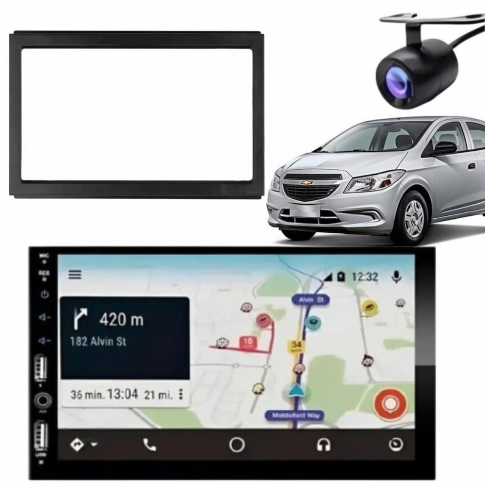 Central Multimídia Carplay Android Cobalt Moldura + Câmera