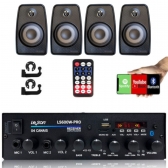 Amplificador Som Bluetooth Grave + 4 Caixas De Som Ambiente