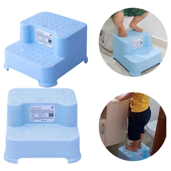 Escada Infantil 2 Degraus Antiderrapante para Vaso Pia Azul