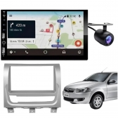 Central Multimídia Carplay Android Siena Moldura + Câmera Prata