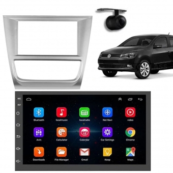 Central Multimidia Android Auto Saveiro G6 Moldura + Câm Prata