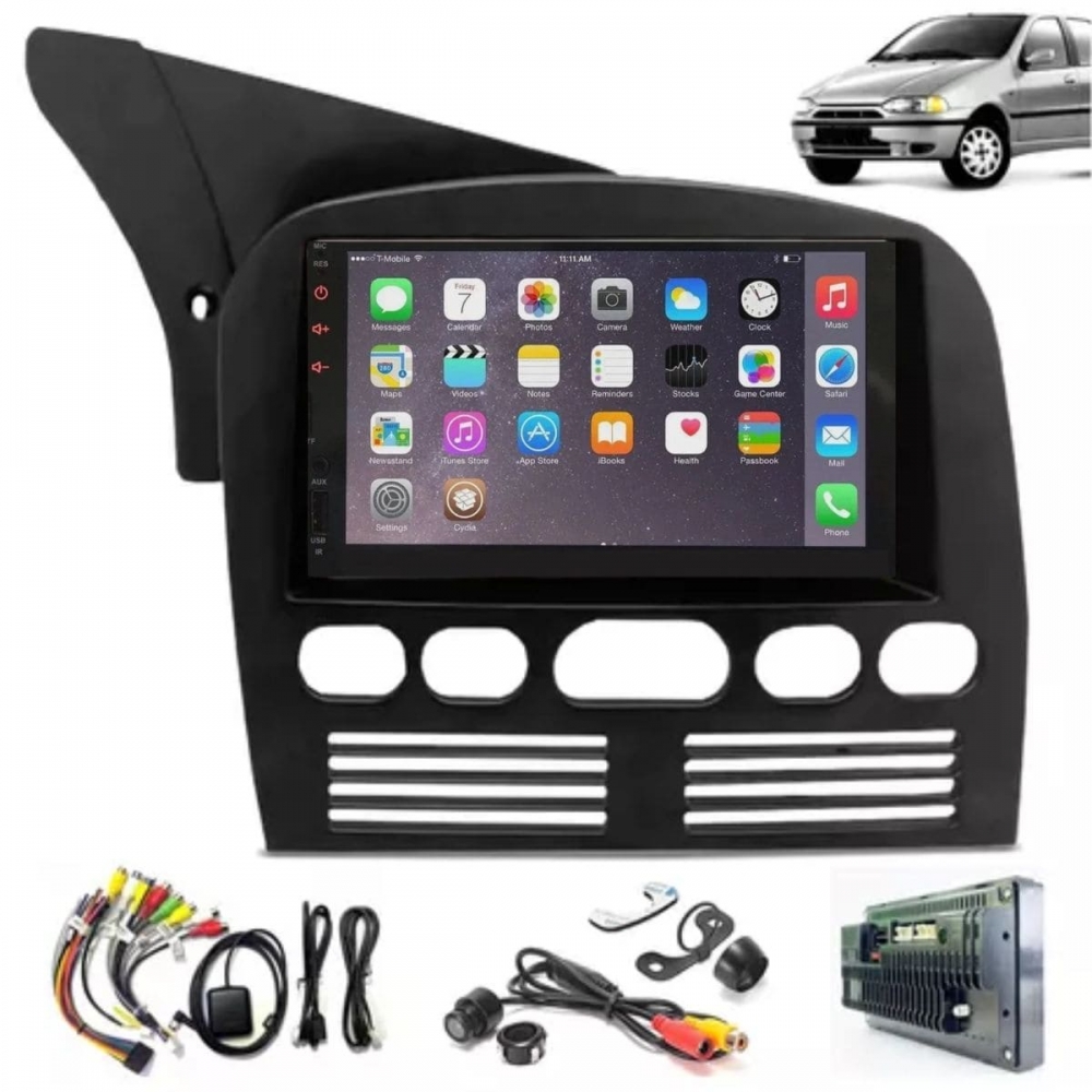 Central Multimídia 2 Din Mp5 Fiat Strada G1 Câmera Moldura Tela
