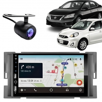Central Multimídia 2 Din Carplay Android Nissan March Moldura + Câmera PT