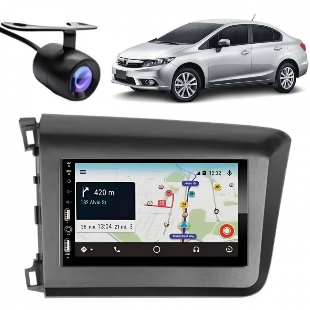 Central Multimídia 2 Din Carplay Android Honda CRV Moldura + Câmera Grafite
