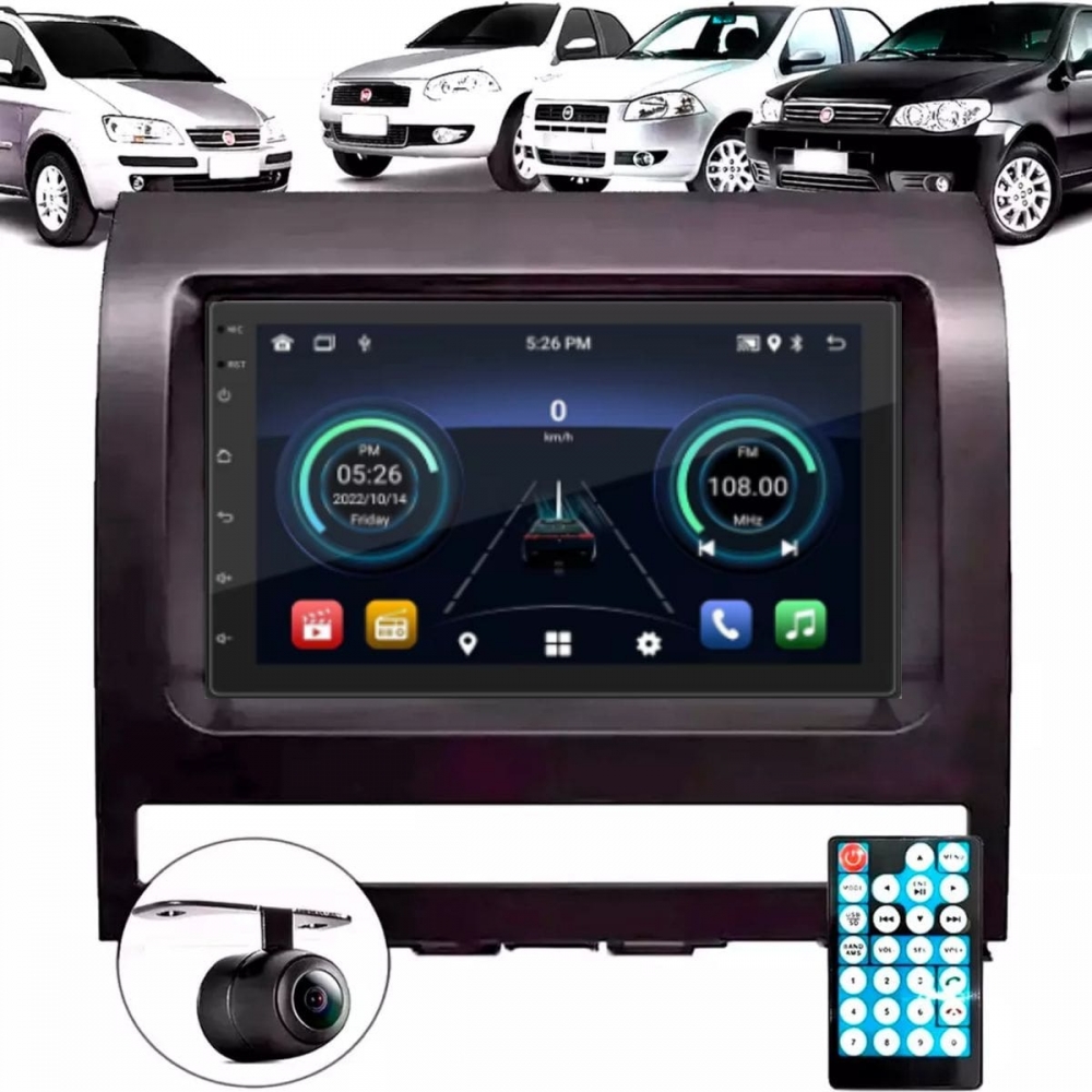 Central Multimidia Android Auto Siena Moldura + Câm Preto