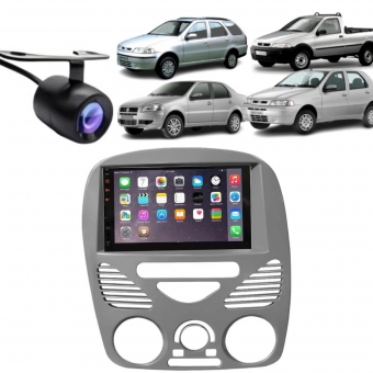 Central Multimídia 2 Din Mp5 Fiat Siena G2 Câmera Moldura Tela Cinza