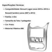 Central Multimídia 2 Din Mp5 Renault Sandero Câmera Moldura Tela Prata