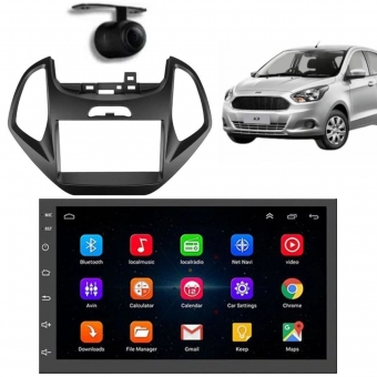 Central Multimidia Android Auto Ford Ka Moldura + Câm Preto