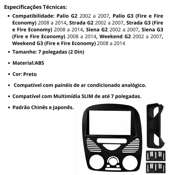 Central Multimídia Mp5 Fiat Siena G2 Câmera Moldura Tela Preto