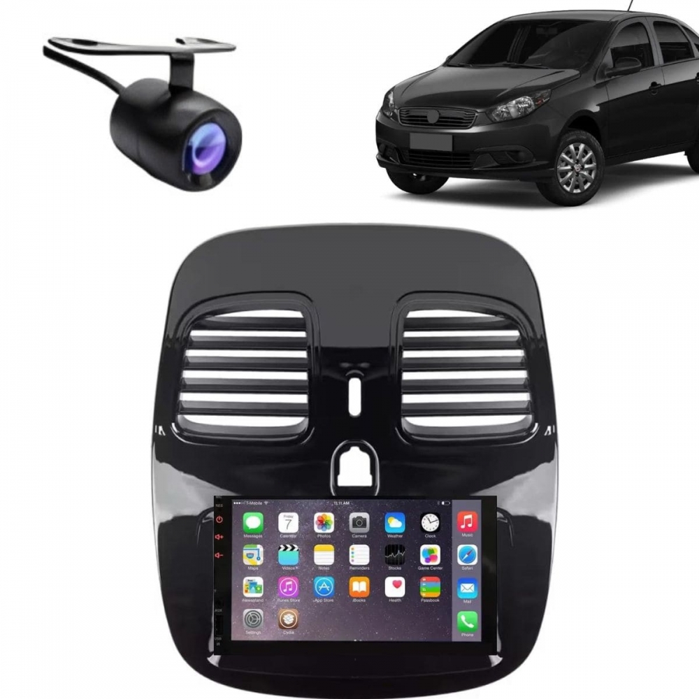 Central Multimídia 2 Din Mp5 Grand Siena Câmera Moldura Tela BP