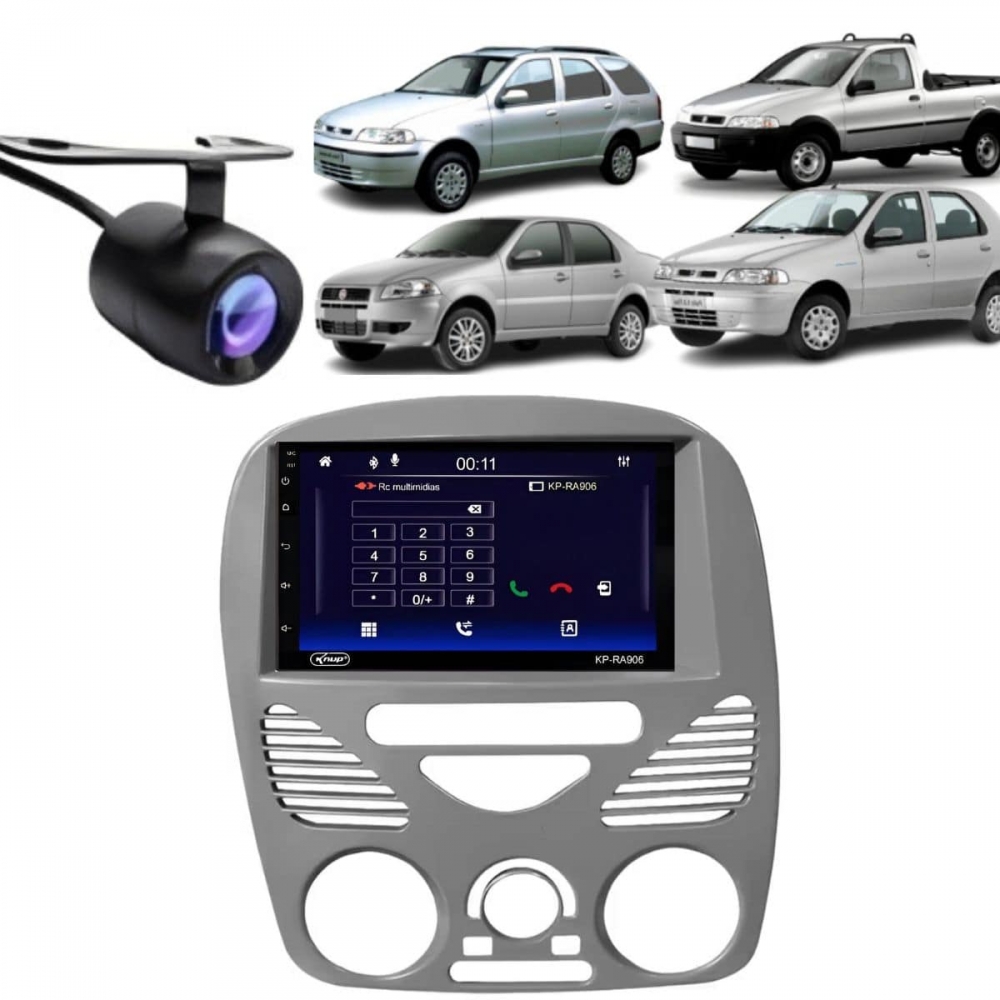 Central Multimidia Android Auto Palio G3 Moldura + Câm Cinza