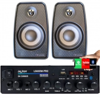 Amplificador Som Bluetooth Grave + 2 Caixas De Som Ambiente