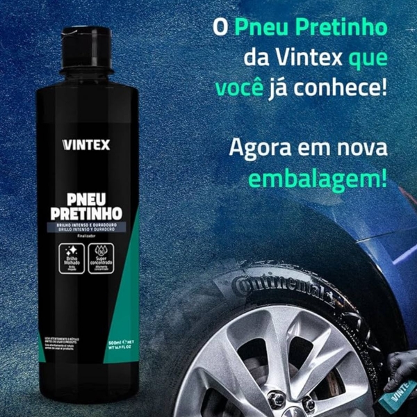 Pneu Pretinho Brilha Pneus 500ML + Aplicador Pretinho Vintex