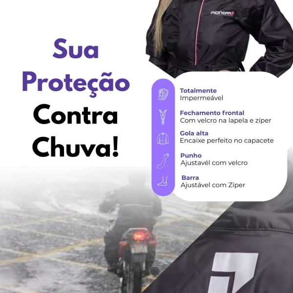 Capa De Chuva Em Nylon Moto Motoqueiro Impermeável Pioneira - Feminino