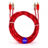 Kit 50 Cabos Rca Injetado Vermelho 1 Metro Cristal Matte