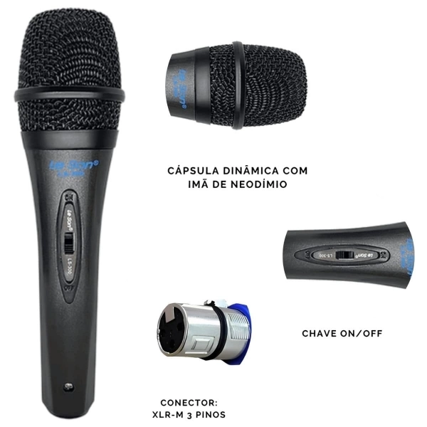 Kit Microfone Dinâmico Leson LS-300 Preto 3 unidades
