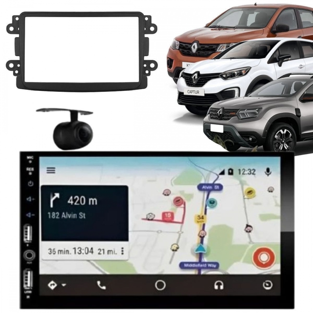 Central Multimídia Carplay Android Duster Oroch Moldura + Câmera