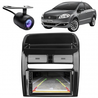 Central Multimídia 2 Din Mp5 Fiat Linea Câmera Moldura BP