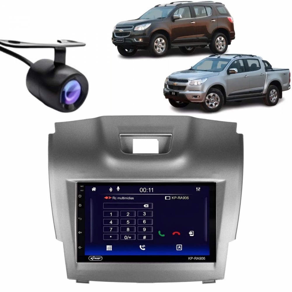 Central Multimidia Android Auto GM S10 Moldura + Câm Grafite