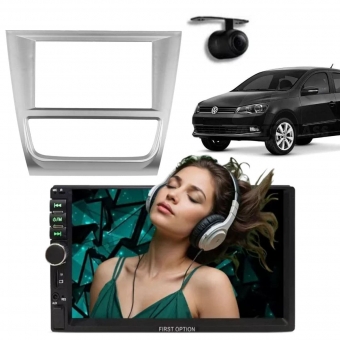 Central Multimídia 2 Din Mp5 Gol G6 Câmera Moldura Prata