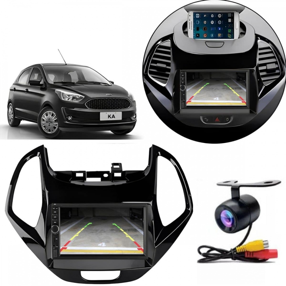 Central Multimídia 2 Din Mp5 Ford KA Câmera Moldura BP