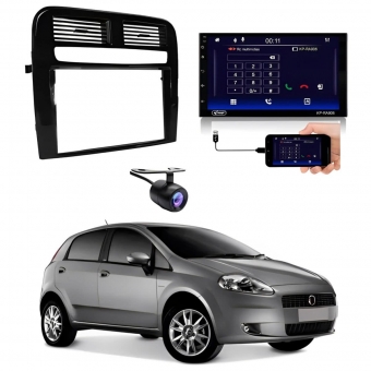 Central Multimidia Android Auto Fiat Punto Moldura + Câm BP