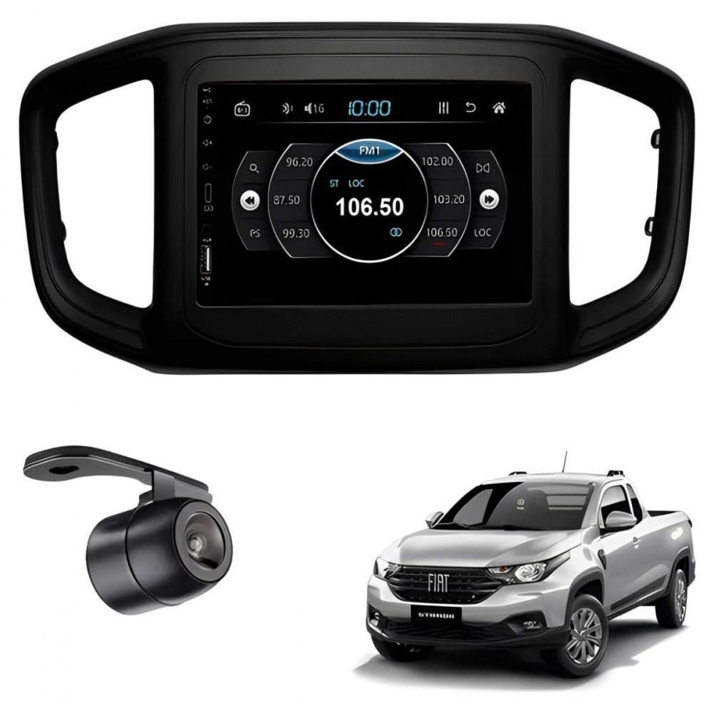 Central Multimídia 2 Din Mp5 Fiat Strada Câmera Moldura Tela Preto