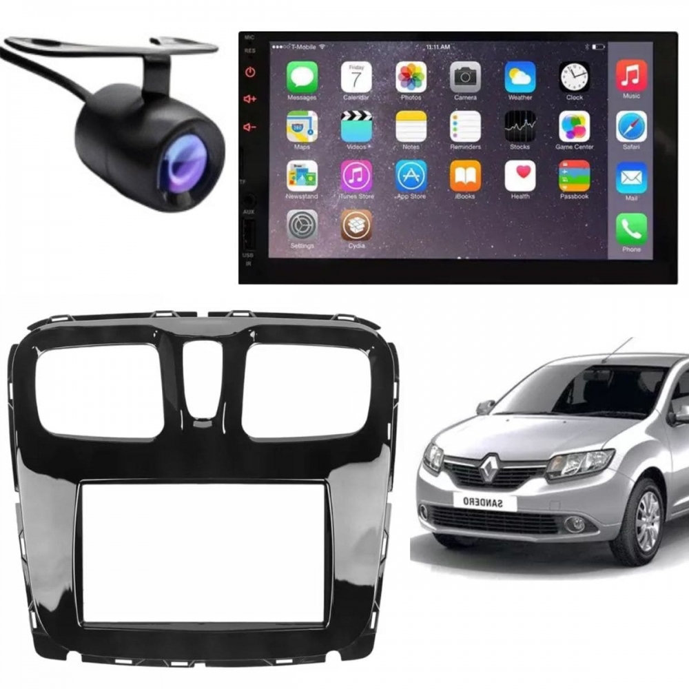Central Multimídia 2 Din Mp5 Renault Sandero Câmera Moldura Tela BP