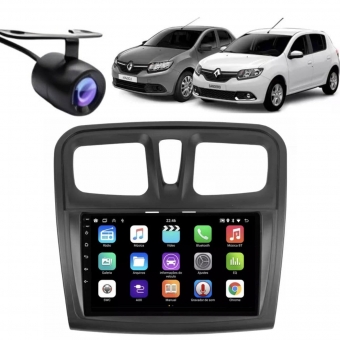 Central Multimídia Android 2 Din Renault Logan Moldura 9" Câmera Ré PT Fosco