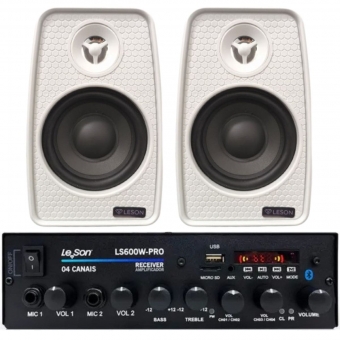 Kit Amplificador 600w Pro Som Ambiente + 2 Caixas Parede Branca