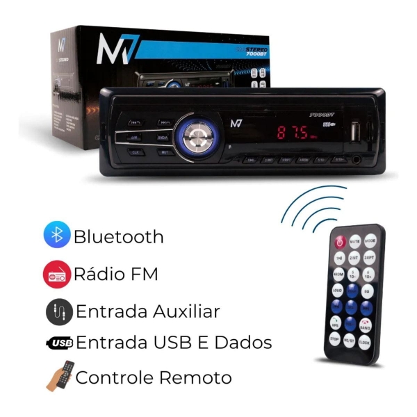 Rádio Automotivo Bluetooth Mp3 Fm Usb Sd Som 7000bt M7 Preto