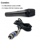 Kit Microfone Dinâmico Leson LS-300 Preto 3 unidades