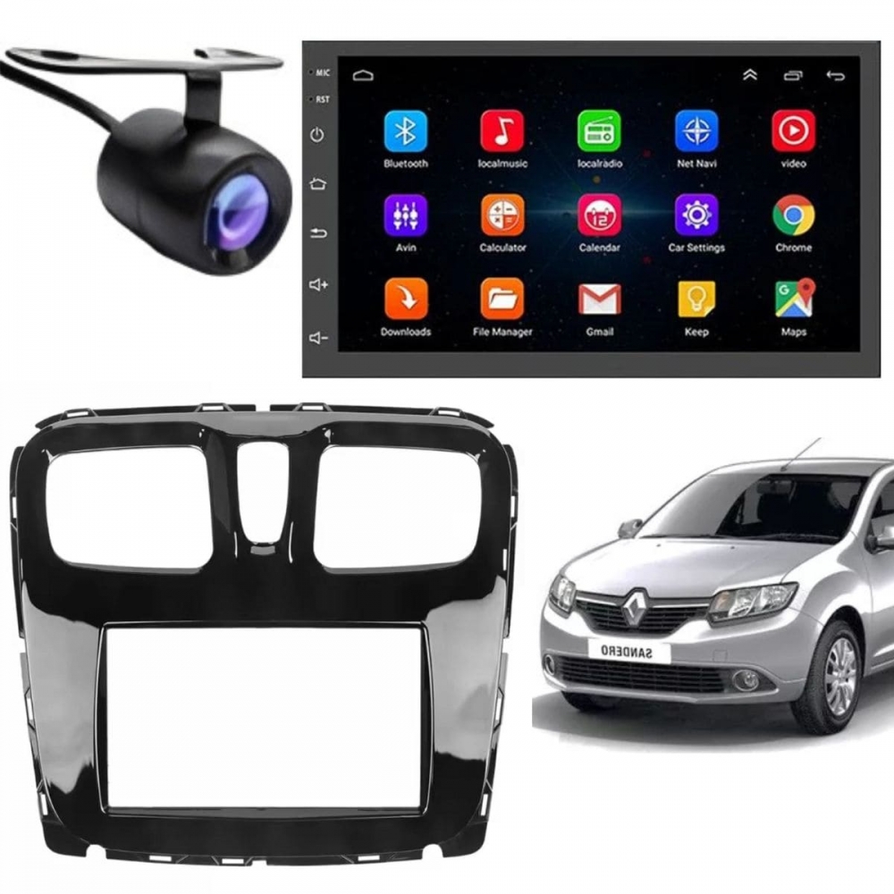 Central Multimidia Android Auto Renault Sandero Moldura + Câm BP