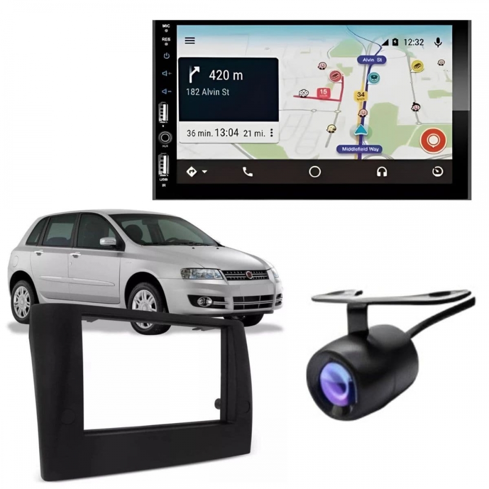 Central Multimídia Carplay Android Fiat Stilo Moldura + Câmera