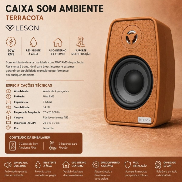 Caixa Som Ambiente 70W Leson Terracota Ativa + Passiva