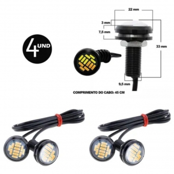 Mini Led 22mm Grade Camionete Luz  Amarelo Ambar Olho Águia