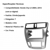 Central Multimídia 2 Din Mp5 Honda City LX Câmera Moldura Tela Prata