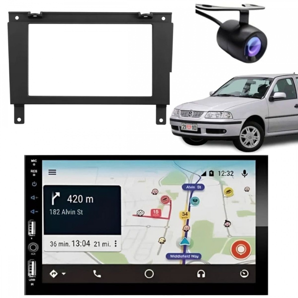 Central Multimídia Carplay Android Saveiro G3 Moldura + Câmera Preto