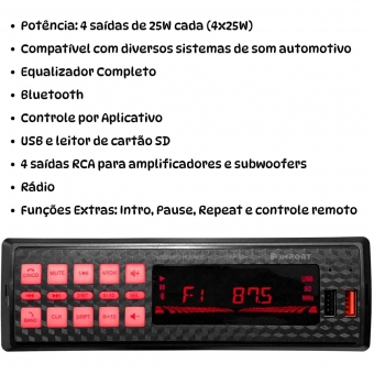 Som Automotivo Bluetooth Pendrive Leitor Sd Rádio Mp3 4x25w
