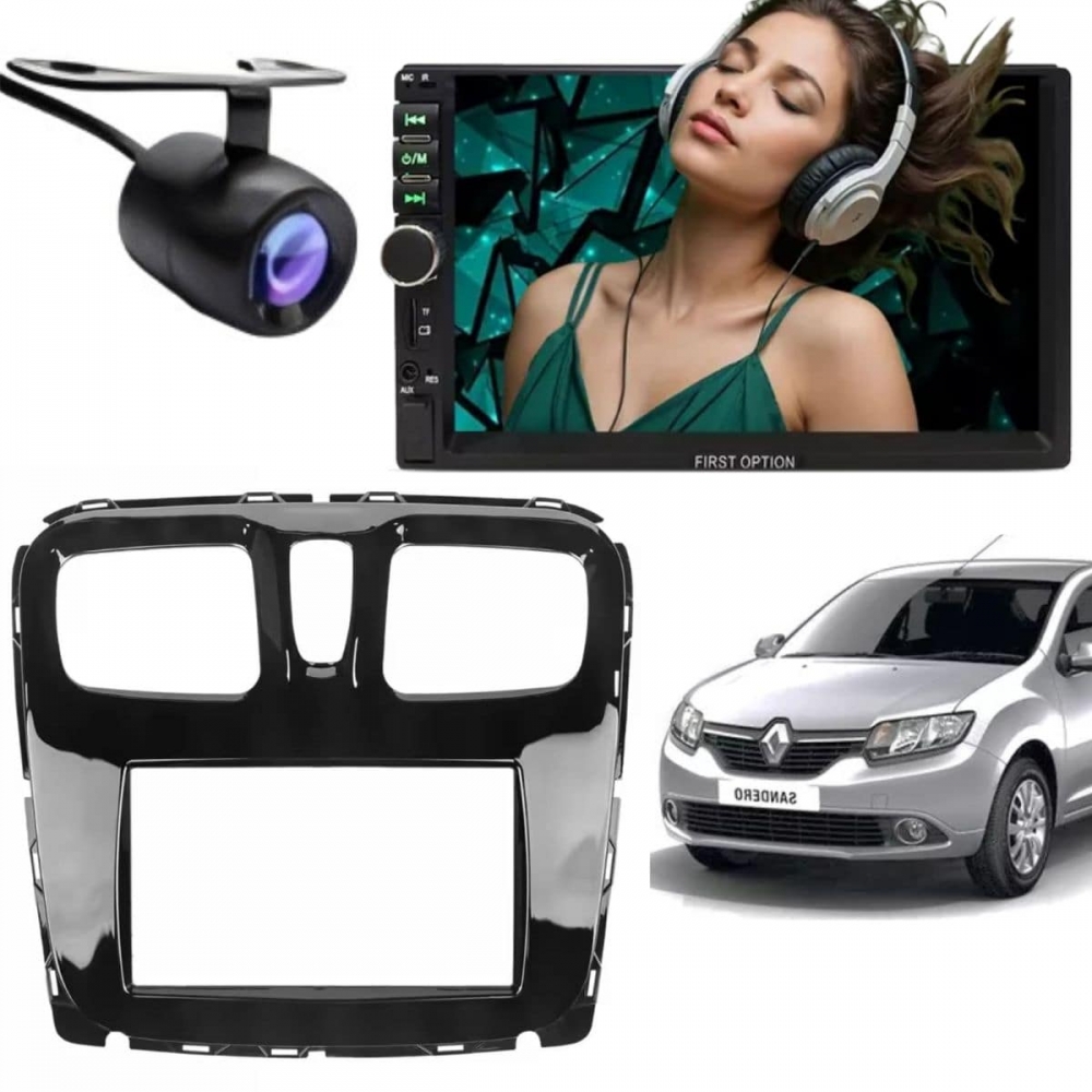 Central Multimídia 2 Din Mp5 Renault Sandero Câmera Moldura BP