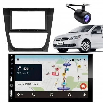 Central Multimídia Carplay Android Saveiro G5 Moldura + Câmera Preto