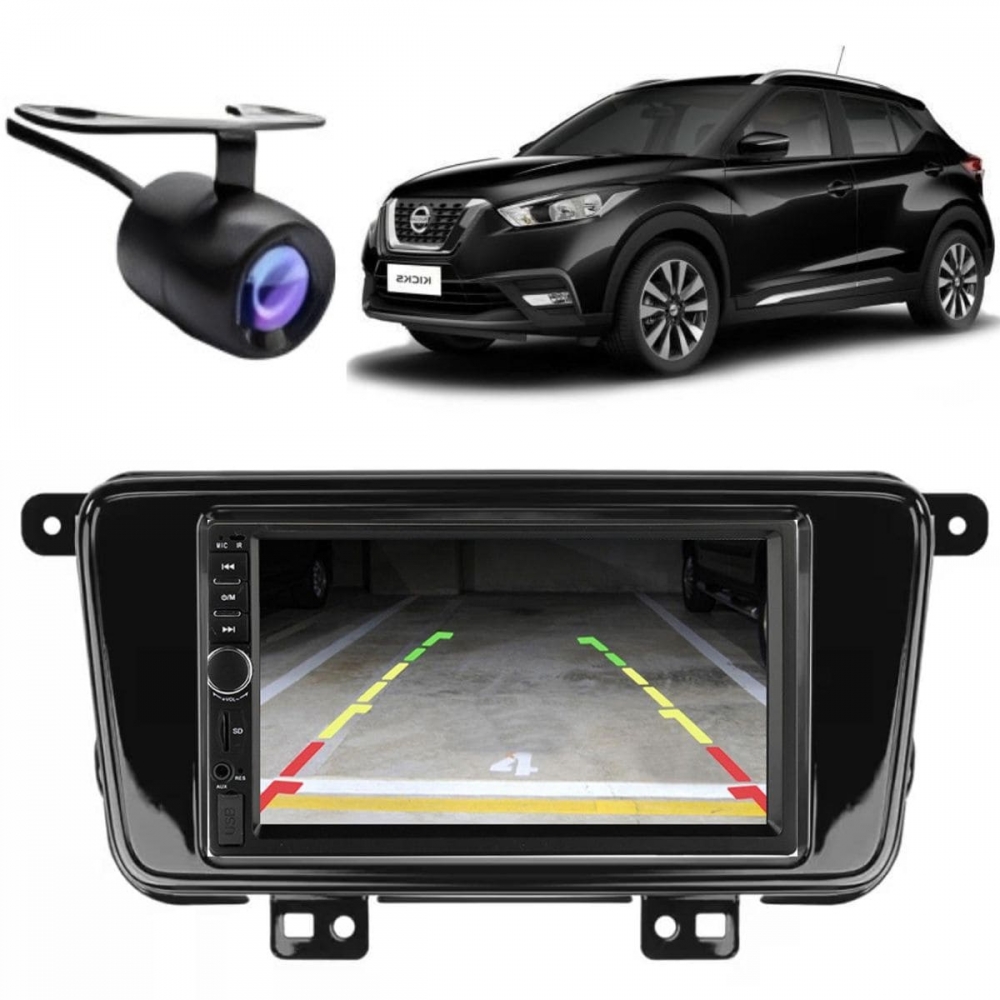 Central Multimídia 2 Din Mp5 Nissan Kicks Câmera Moldura BP