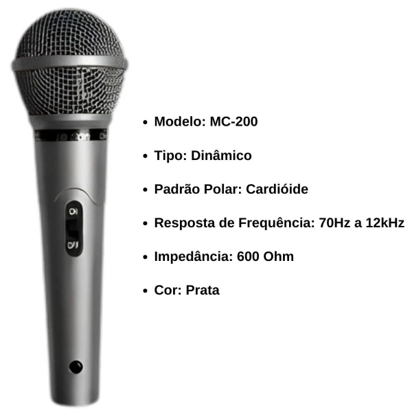 Kit Microfone Dinâmico Leson MC-200 Prata 3 unidades