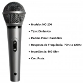 Kit Microfone Dinâmico Leson MC-200 Prata 3 unidades
