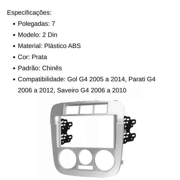 Central Multimídia 2 Din Mp5 Saveiro G4 Câmera Moldura Tela Prata