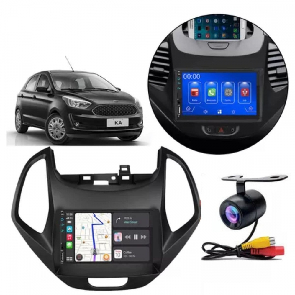 Central Multimídia 2 Din Mp5 Ford Ka Câmera Moldura Tela PT