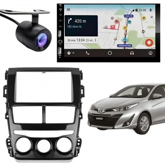 Central Multimídia Carplay Android Yaris Moldura + Câmera BP