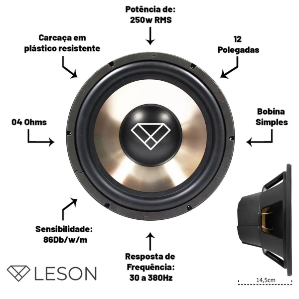 kit 2 Subwoofer 12Pol 250w Rms 4 Ohms Som Alto Falante Automotivo