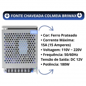 Fonte Chaveada Colmeia 12V 15A Bivolt Briwax BT1215